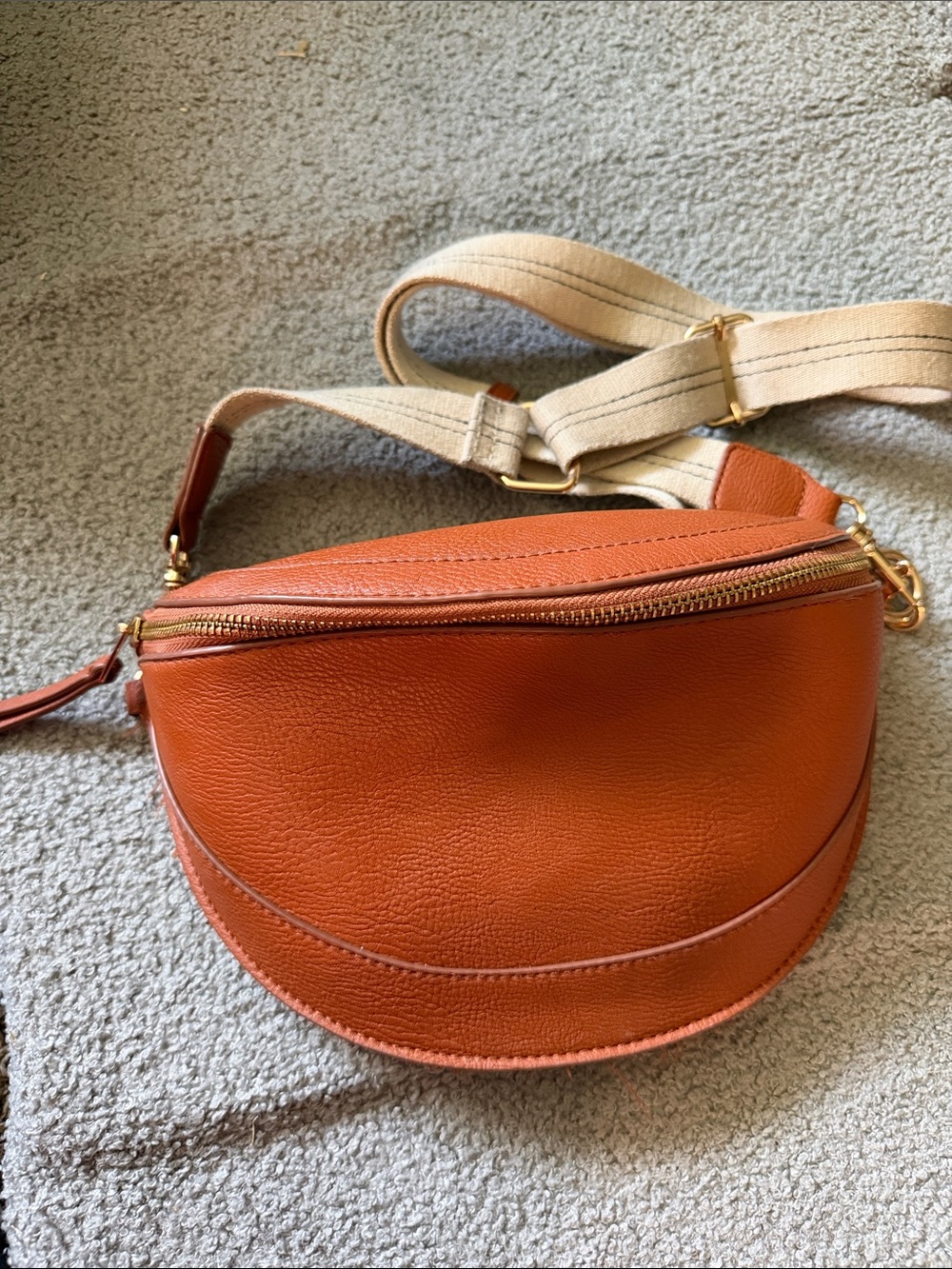Rust Orange Leather Crossbody Bag with Adjustable Strap